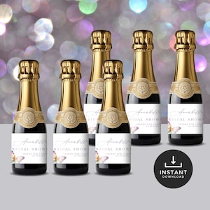 Mini Champagne Labels Bridal Shower, Butterfly Theme, Rainbow, Canva Template, Elegant, Instant Download, Calligraphy, PPA10