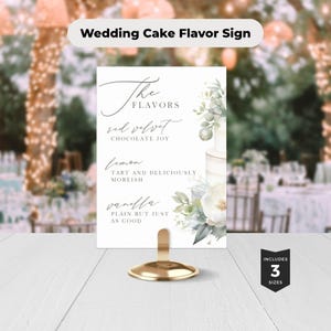Bearbeitbares Hochzeitstorte-Aromen-Zeichen - Desserttabelle druckbar - Modernes Empfangsmenüvorlage Sofort-Download PP262
