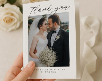 Folded Wedding Thank You Card – 5x7" Folded Photo Card Template, Editable Canva Design, Printable Wedding Thank You, Instant Download PP5