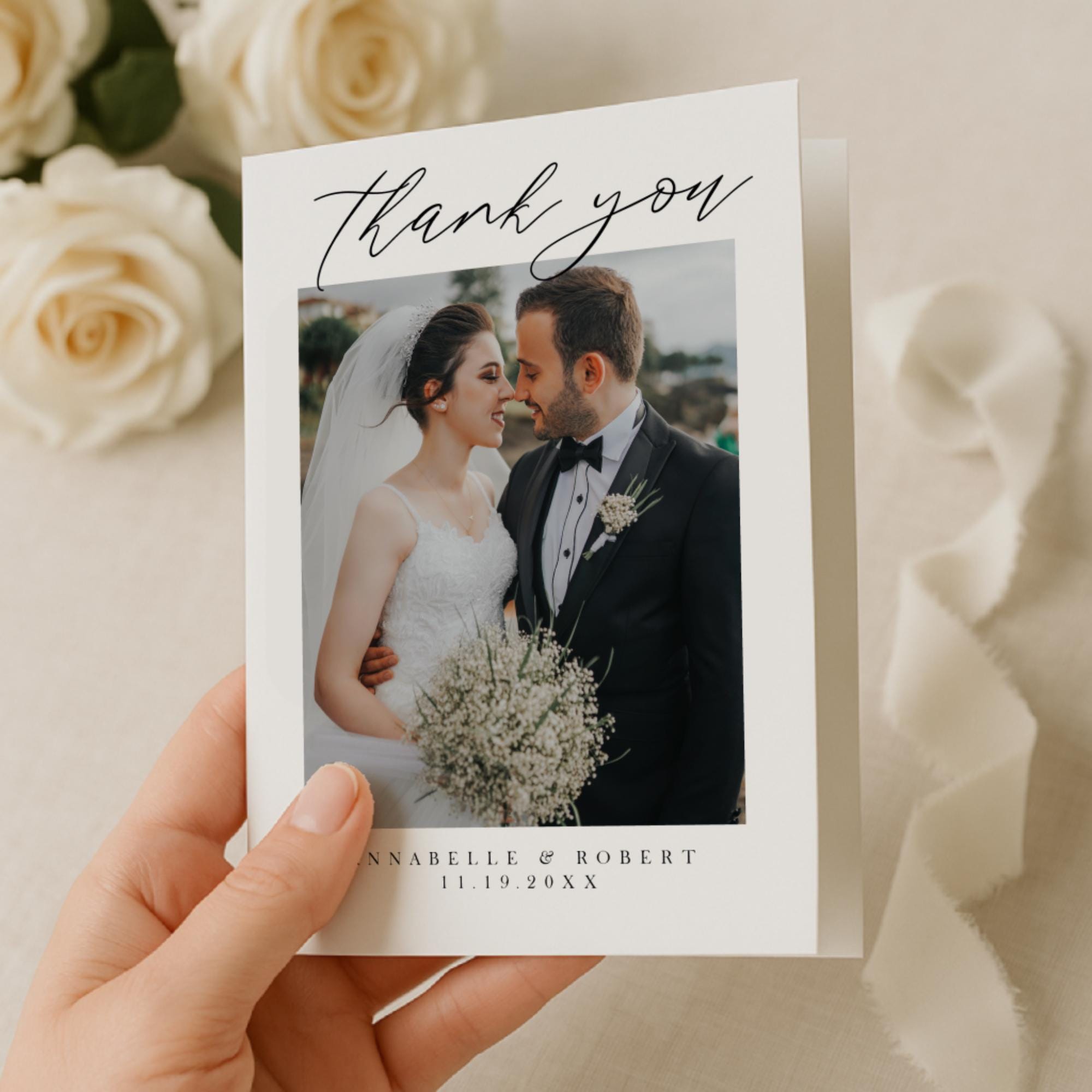Folded Wedding Thank You Card – 5x7" Folded Photo Card Template ...
