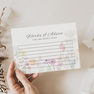 Wildflower Bridal Shower Advice Card, Newlyweds, INSTANT DOWNLOAD Wedding Game, Reception Guest Game, Bridal Shower, Bride Advice