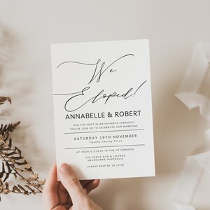 Wedding Reception Invitation After Eloping, Reception Party Invite, Canva Template, We Eloped, Boho, Modern Minimalist, 5x7, PP5