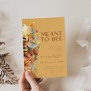 Bridal Shower Invitation Honey Bee, Meant To Bee, Wedding Shower, Floral, Instant Download, Canva Template, Modern Minimalist