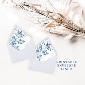 Blue Toile Envelope Liner, French Blue, Printable Template, Vellum Wrap, DIY Wedding, Blue Floral, A7 Envelope, Vellum Jacket