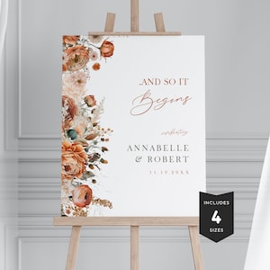 Fall Rehearsal Dinner Decorations, And So It Begins, The Night Before, Decorations, Boho, Autumn, Floral, Dinner Welcome Sign,  PPA4