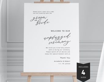 Pick A Seat Unplugged Ceremony Sign, Not A Side, Wedding Welcome Sign, Modern Minimalist, Instant Download, Canva Template, PP5