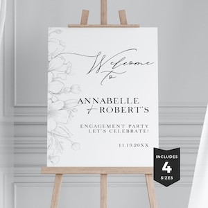 Minimal Engagement Party Welcome Sign, Engagement Decor, Editable, Portrait, Canva Template, Modern Minimalist, Instant Download, PP5