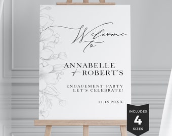 Minimal Engagement Party Welcome Sign, Engagement Decor, Editable, Portrait, Canva Template, Modern Minimalist, Instant Download, PP5