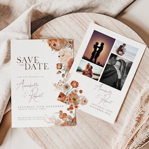 Save The Date Template Terracotta, Boho, Invitation To Follow, Wedding Date Announcement, Canva Template, Modern Minimalist, Script, PPA4