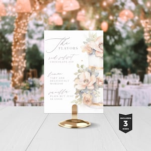 Hochzeitstorte Menü bedruckbar, Kuchen Geschmacksrichtungen, Tischschild, Individuell, Hochzeitsschild Vorlage, bearbeitbar, modern minimalistisch, SOFORTIGER DOWNLOAD PP262