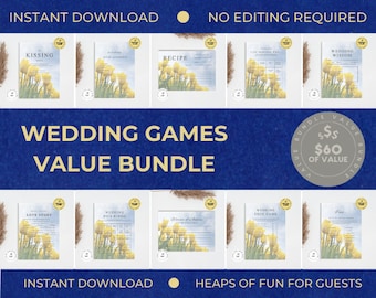 Tulips Wedding Reception Games Bundle, INSTANT DOWNLOAD, Value Game Bundle, Blue And Yellow, Games for Wedding Table, Guest Games