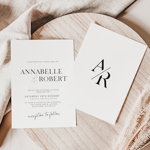Minimal Monogram Wedding Invitation Template, Modern Minimalist, Script, Canva Template, Editable, Instant Download, PP7