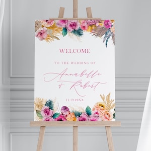 Colorful Wedding Welcome Sign, Floral, Printable, Custom Sign, Editable Portrait, 18x24, Tropical, Bright, Canva Template, Instant Download