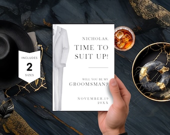 Time To Suit Up Template, Groomsman Proposal, Best Man Card, Will You Be, Canva Template, Modern Minimalist, 4x6, Instant Download PP6
