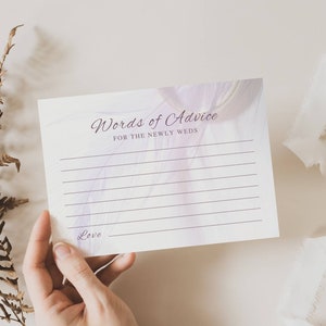 Wedding Advice Card, Newlywed, Purple Theme, 7x5, INSTANT DOWNLOAD Wedding Game, Reception Guest Game, Bridal Shower, Bride Advice