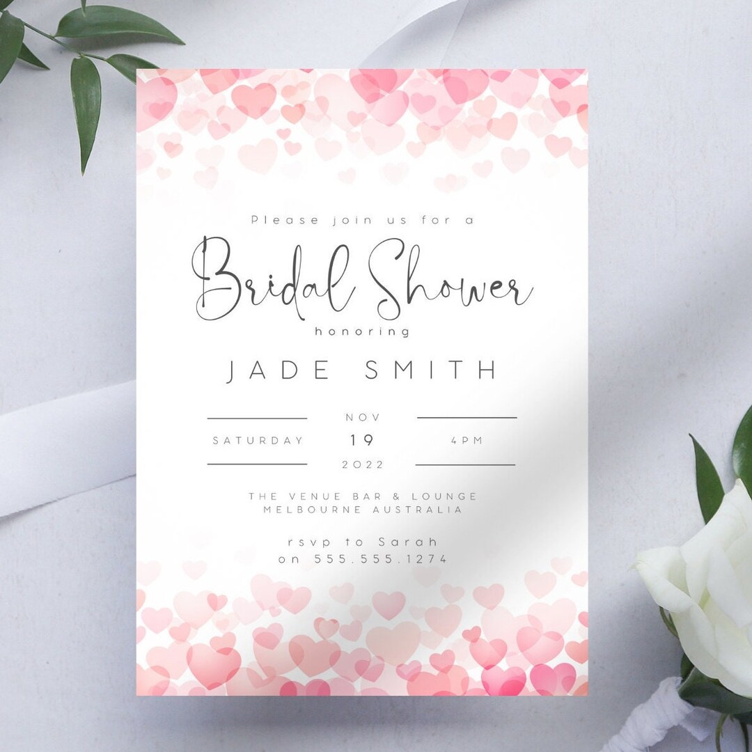Bridal Shower Invitation Canva Template, Love Hearts Bridal Shower