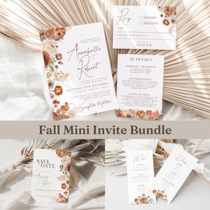 Paquete de bodas Fall Boho, RSVP, Detalles, Otoño, Terracota, Óxido, Minimalista moderno, Plantilla Canva, Editable, Descarga instantánea, PPA4