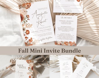 Fall Boho Wedding Bundle, RSVP, Details, Autumn, Terracotta, Rust, Modern Minimalist, Canva Template, Editable, Instant Download, PPA4
