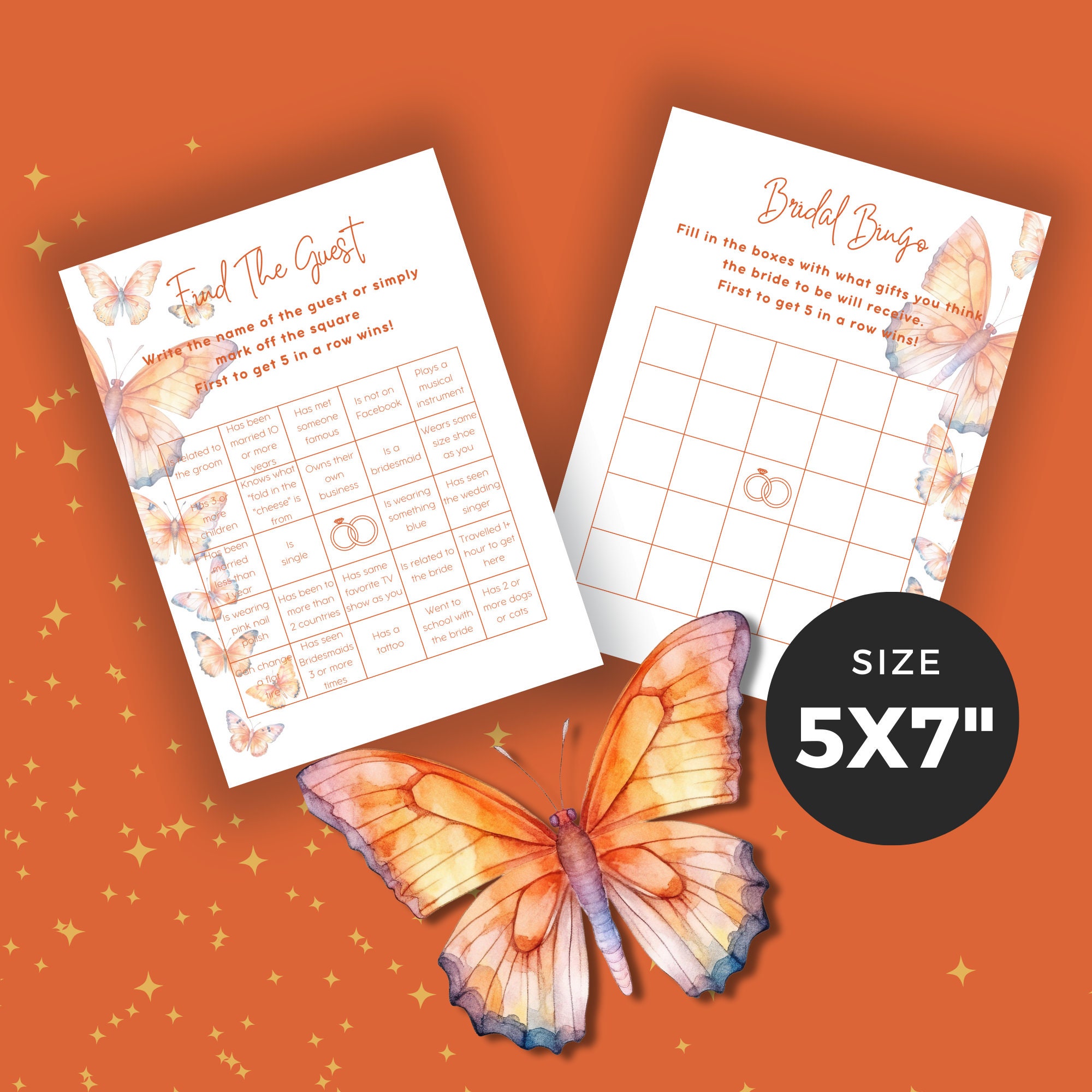 Butterfly Theme Bridal Shower Games, Downloadable, Bundle, Orange ...