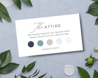 Editable Wedding Dress Code Card, Attire, Color Palette, Detail Enclosure Card, Calligraphy, Canva Template, Editable, Instant Download, PP5