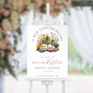 A New Chapter Begins Bridal Shower Sign, Book Theme Welcome Sign Decor, Baby Shower, Canva Template, Instant Download, Calligraphy