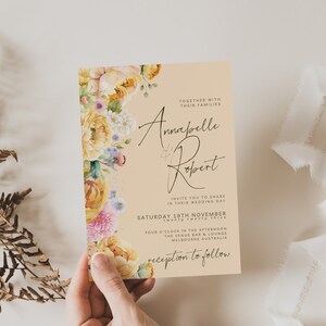 Spring Floral Wedding Invitations, Orange, Summer Wedding, Script, Canva Template, Editable, Instant Download, PPA3