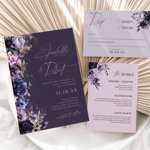 Hochzeitseinladung Vorlage, Antwortkarten, Antwortkarte, rosa und lila, Floral, Script, Canva, Sofort Download, PP589