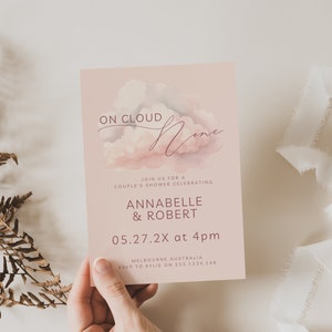 Cloud 9 Wedding Shower Invitation, Cloud Nine, Bride Is On Cloud 9, Couple&#39;s Shower, Editable, Instant Download, Canva Template