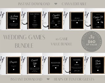 Wedding Reception Sign Template, Wedding Signs Bundle Printable | Canva template Black and White|  Printable Wedding Signs | Minimalist WP02