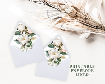 Magnolia Envelope Liners And Vellum Jacket – Printable Wedding Templates, A7 & A2 Sizes, Instant Download, DIY Wedding Stationery