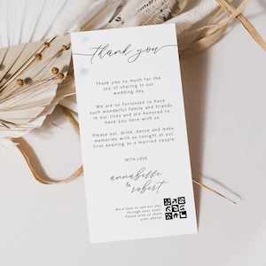 Hochzeit Dankeschön Tischkarte Qr Code, modern minimalistisch, Hochzeitsfeier Dekor, Serviettennotiz, bearbeitbar, Canva Vorlage, Sofort Download