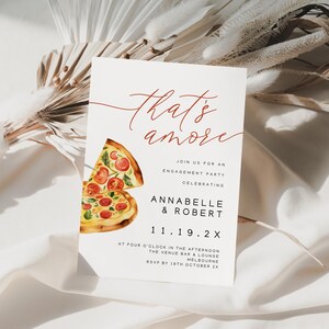 Thats Amore Engagement Invitation, Bridal Shower Pizza Party, Instant Download, Canva Template, Modern Minimalist, Calligraphy