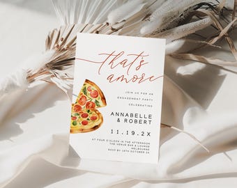 Thats Amore Engagement Invitation, Bridal Shower Pizza Party, Instant Download, Canva Template, Modern Minimalist, Calligraphy