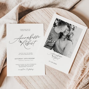 Minimalistic Wedding Invitation Template Photo, Picture, Modern Minimalist, Calligraphy, Canva Template, Editable, Instant Download, PP5