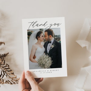 Nota de agradecimiento con foto después de la boda, con imagen, plantilla de Canva, minimalista moderna, 4x6, descarga instantánea PP5