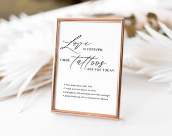 Temporary Tattoo Station Sign, Our Love Is Forever, Wedding Bar Sign, Reception Sign, Modern Minimalist, Canva Template INSTANT DOWNLOAD