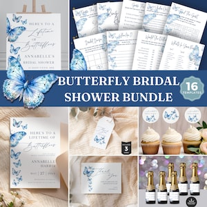 Lifetime Of Butterflies Bridal Shower Bundle, Games, Favors, He Gives Me, Decor, Butterfly Theme, Instant Download, Canva Template PPA231