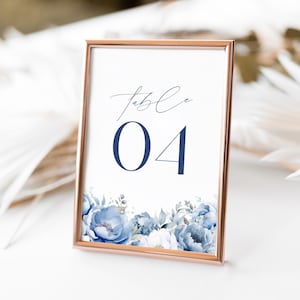 Table Numbers Wedding Editable Winter, Dusty Blue Floral Printable, Reception Sign Template, Modern Minimalist, INSTANT DOWNLOAD PP298