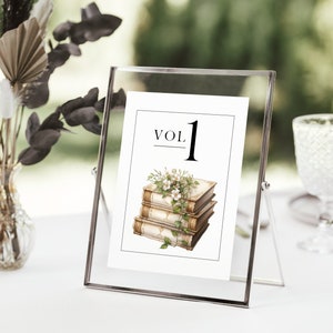 Numeri da tavolo a tema libro, floreali, matrimonio per amanti dei libri, stampabili, modello di cartello per ricevimento, modificabili, minimalisti moderni, DOWNLOAD IMMEDIATO