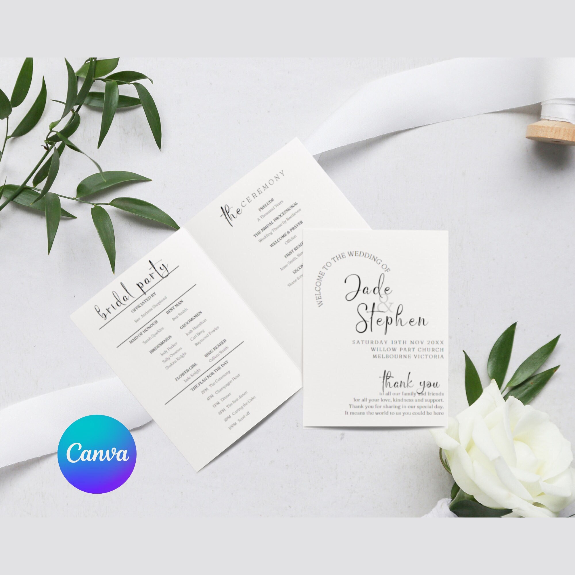 Catholic Wedding Program Template Canva Ceremony Booklet Minimalist