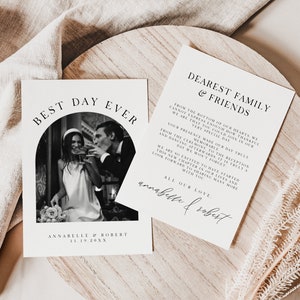 Hochzeit Dankeskarte Bogen, Foto Notiz nach der Hochzeit, mit Bild, Canva Vorlage, modern minimalistisch, 10x15, Sofort Download PP6