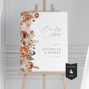 Fall Rehearsal Dinner Sign, One Day Away, The Night Before, Decorations, Boho, Autumn, Floral, Dinner Welcome Sign,  PPA4