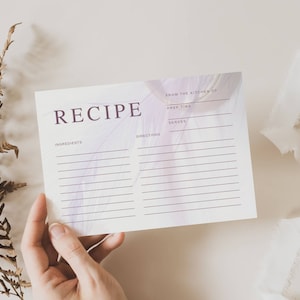 Wedding Recipe Card, Purple, 5x7, INSTANT DOWNLOAD, Reception Guest Game, Favorite Recipe, Bridal Shower, Fun Wedding Games