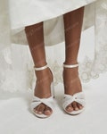 White Bow Bridal Sandals, Wedding Block Heels, Boho Wedding Shoes with Strap, Classic Bridesmaid Shoes, Ivory Wedding Heels product logo