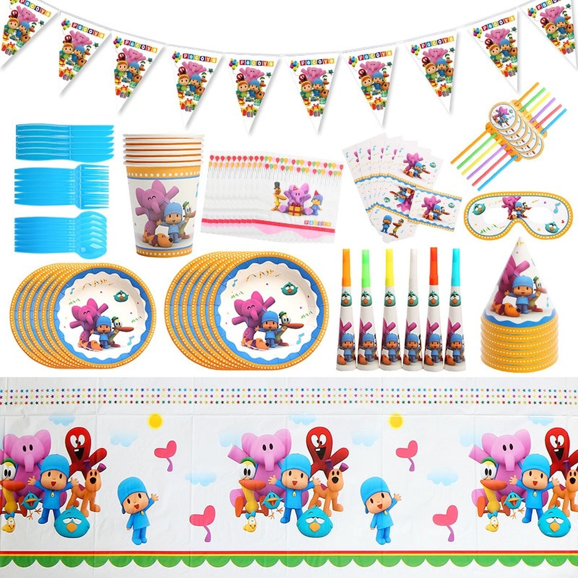 POCOYO Happy Birthday Party Dinnerware Supplies Disposable Tableware ...