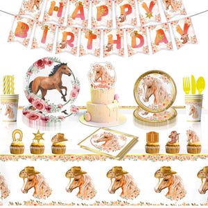 Party Tableware, Western Cowboy Floral Horse Racing, Party Supplies, Paper Dessert Plates, Cups, Napkins, Dinnerware, Pony Birthday Decor