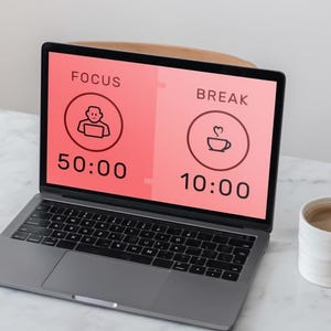 Temporizador Pomodoro 50/10 con ruido negro / Ciclo de concentración de 1 hora / Temporizador de estudio. Descarga digital.