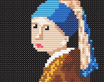 Girl with a Pearl Earring by Johannes Vermeer. Cross stitch pattern. PDF file. Digital Download