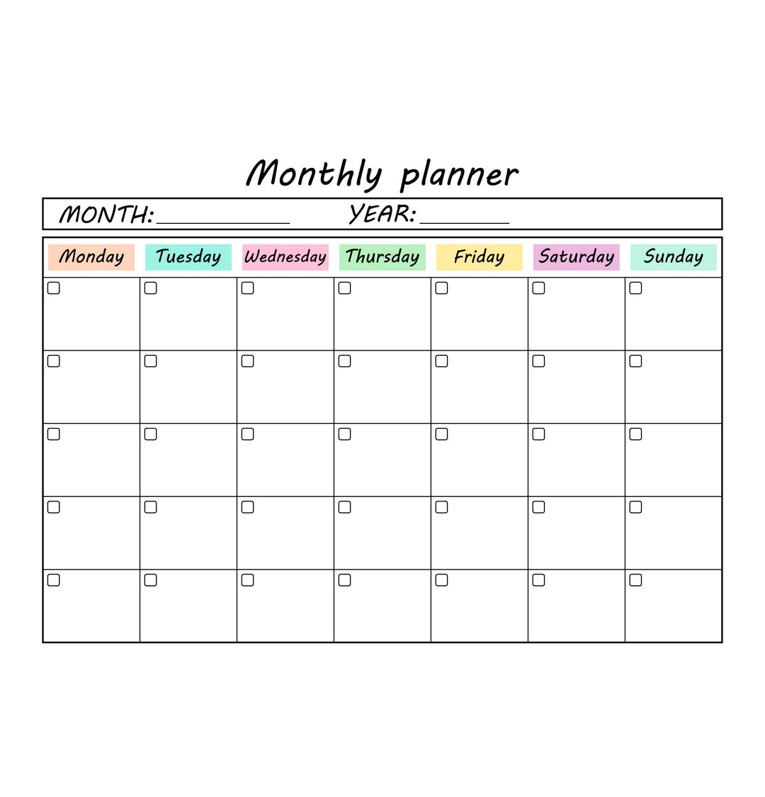 Monthly Planner Template SVG PNG. Calendar Template Svg. Wall Etsy