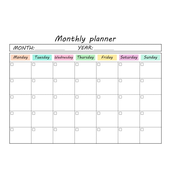 Monthly Planner Template SVG PNG. Calendar Template Svg. Wall - Etsy